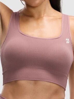 Peloton Ribbed Square-Neck Sports Bra in Rose Taupe